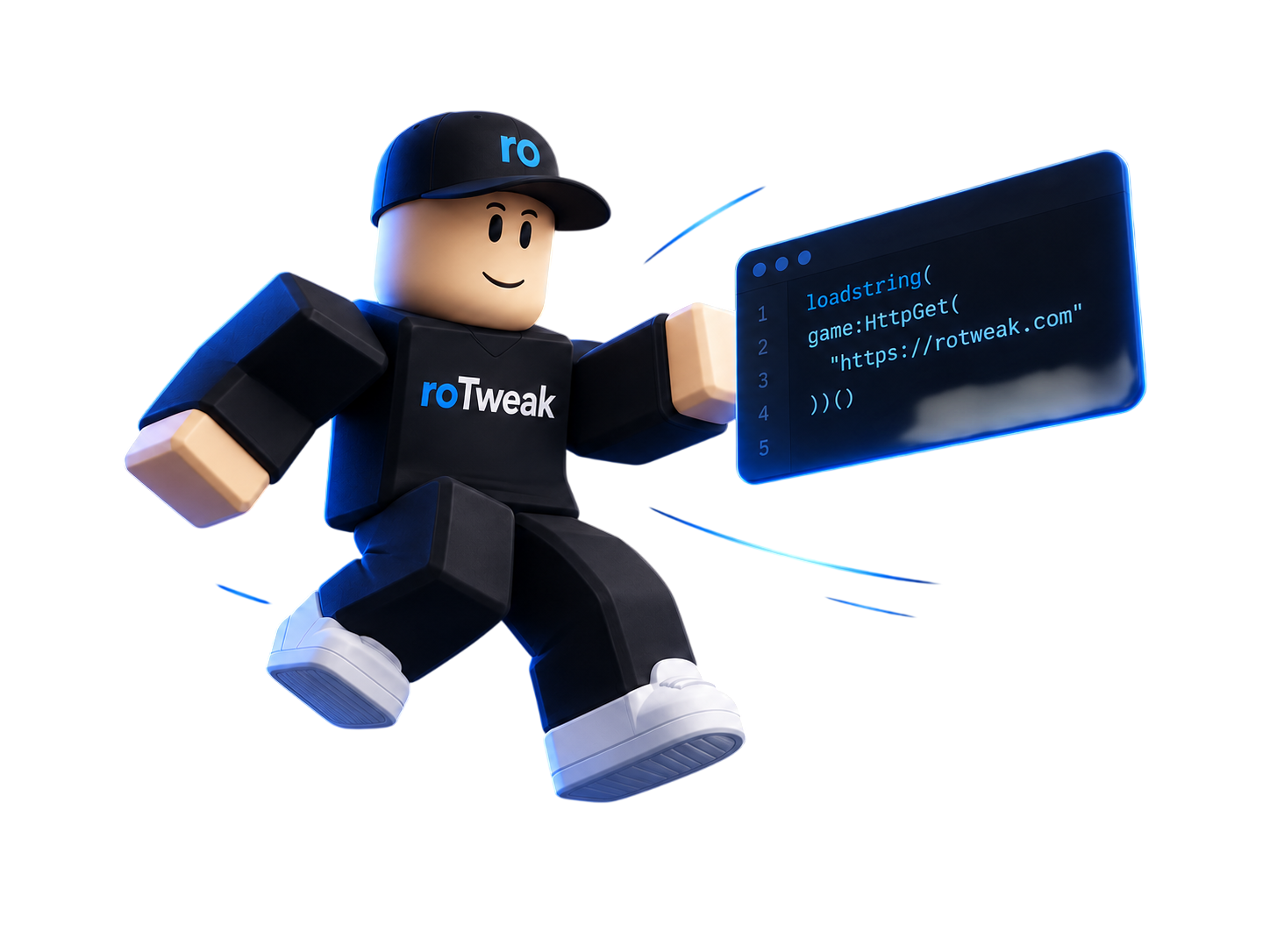 roTweak Roblox character presenting a script window